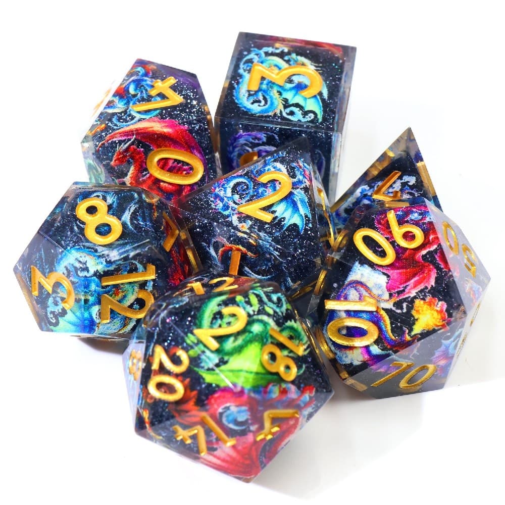 Colorful Dragon Resin Sharp Edge Dice Set 7PCS For DND TTRPG