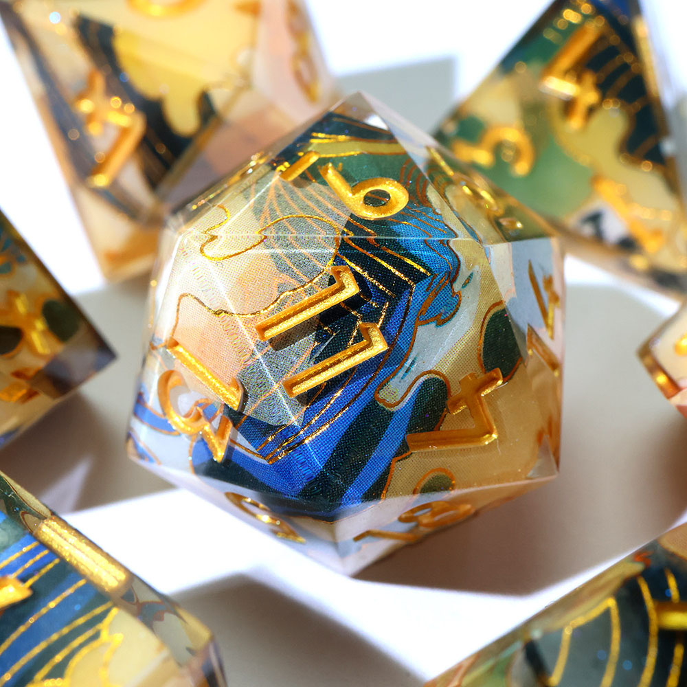 Ukiyo-e Japanese Wave Sharp Edge Resin Dice Set 7PCS For DND TTRPG Tabletop RPG Games