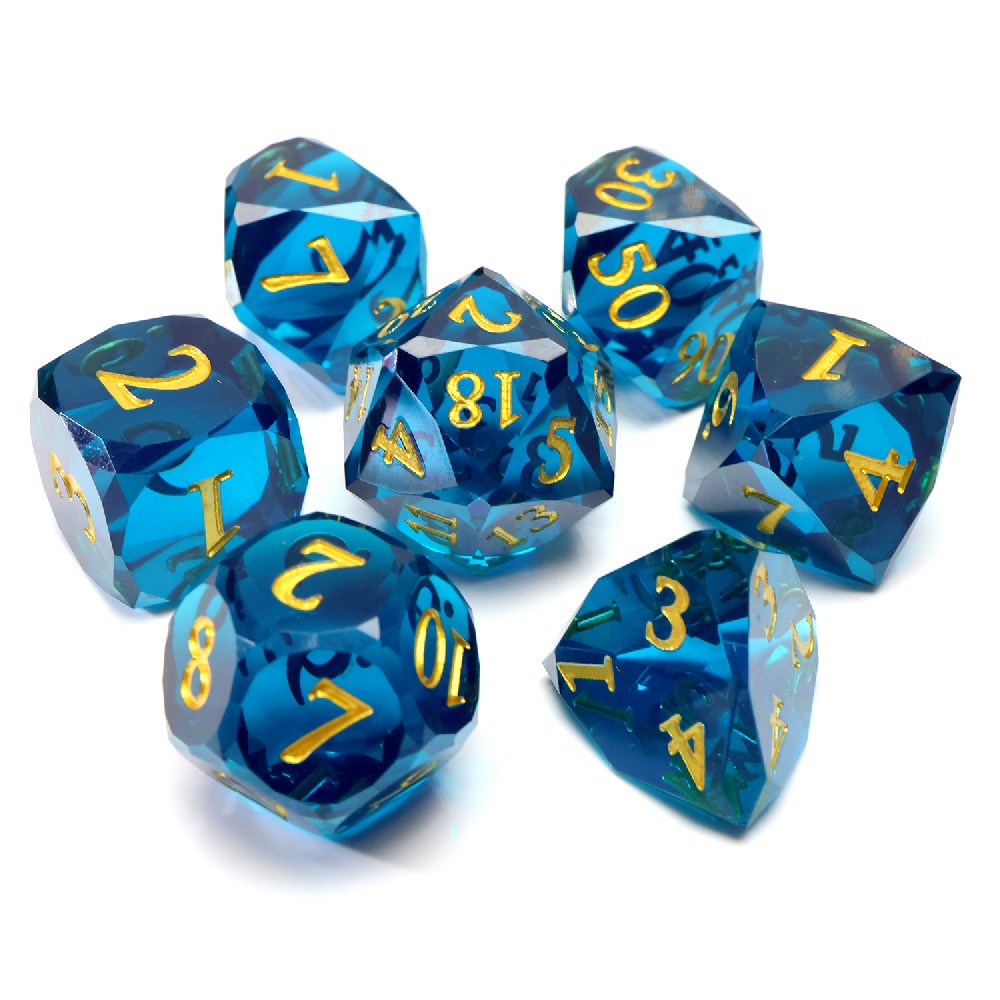 Dark Blue Sharp Edge Diamond cut dice | Custom Resin Dice Set
