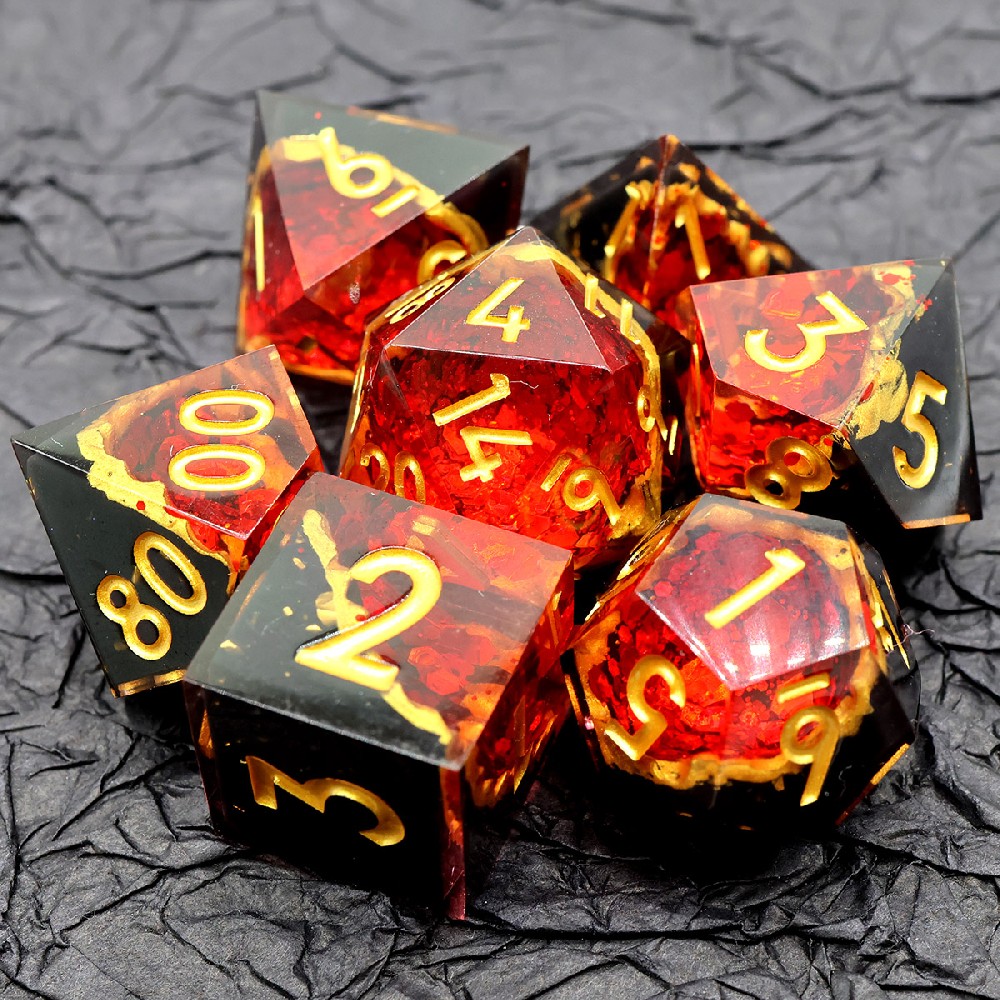 Geode Resin Dice with Red Flakes & Black Rim | Artcore Layer DND Dice